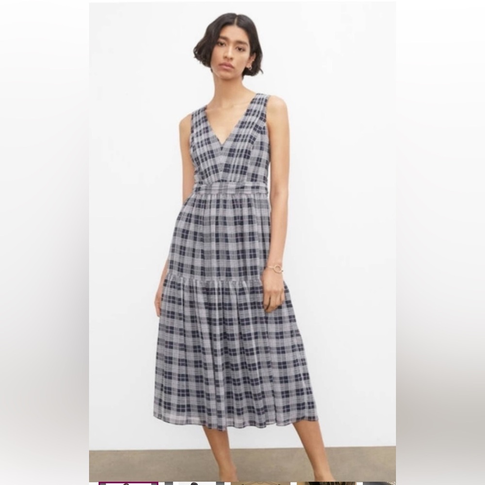 NWT Club Monaco Blue Checkered Midi Dress Sz 8 $259 MSRP